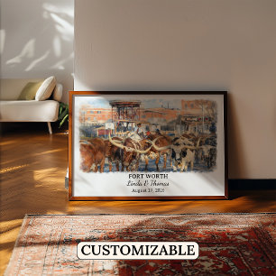 Fort Worth Texas Poster, Aquarell, Maßgeschneidert Poster