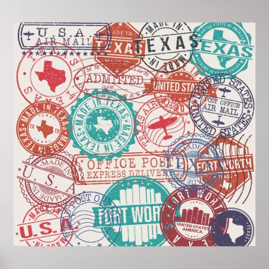 Fort Worth Texas: Reise Briefmarke. Poster (Vorne)