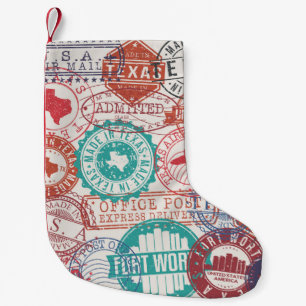 Fort Worth Texas Set der Briefmarke. Briefmarke. M Kleiner Weihnachtsstrumpf