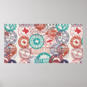 Fort Worth Texas Set der Briefmarke. Briefmarke. M Poster