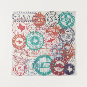 Fort Worth Texas Stempel-Set. Reisesiegel. Hergest Wandteppich