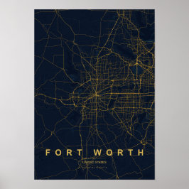 Fort Worth Texas Stilisierter Kartendruck Poster