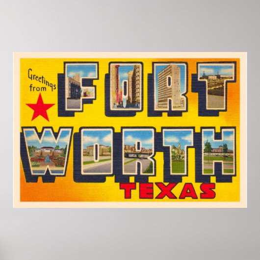 Fort Worth Texas TX Vintager Großbuchstabe Postkar Poster (Vorne)