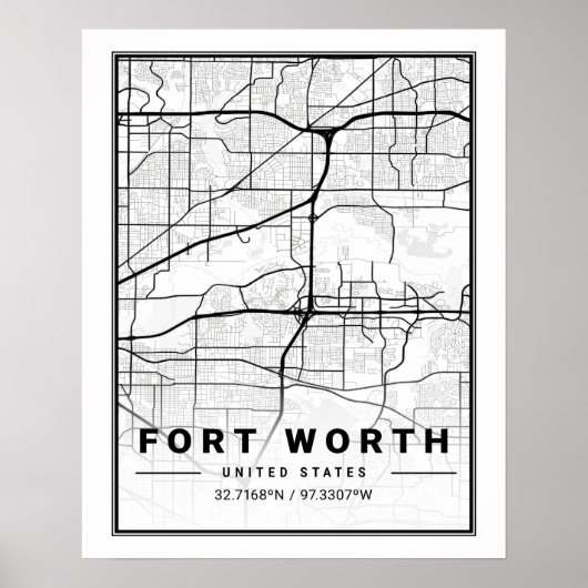 Fort Worth Texas USA Travel City Map Poster (Vorne)