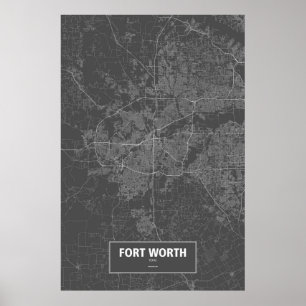 Fort Worth, Texas (weiß auf schwarz) Poster