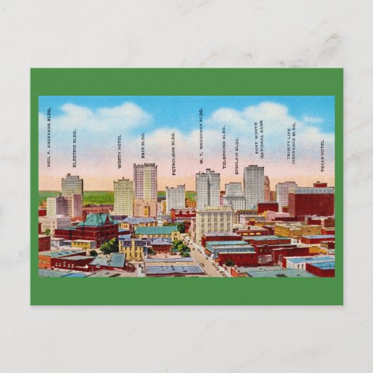 Fort Worth TX Downtown Postkarte (Vorderseite)