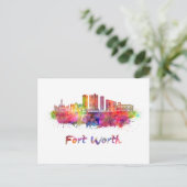 Fort Worth V2 Skyline in Aquarellfarbe Postkarte (Stehend Vorderseite)
