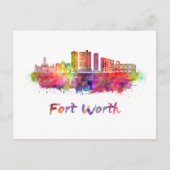 Fort Worth V2 Skyline in Aquarellfarbe Postkarte (Vorderseite)