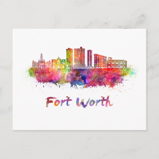 Fort Worth V2 Skyline in Aquarellfarbe Postkarte (Vorderseite)