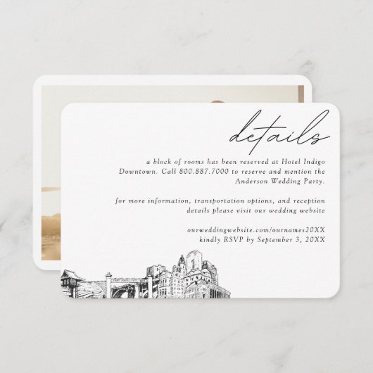 Fort Worth Wedding Hotel Zimmerblockdetails Klein Begleitkarte (Vorne/Hinten)