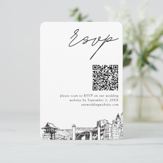Fort Worth Wedding RSVP QR Code Small Begleitkarte (Stehend Vorderseite)