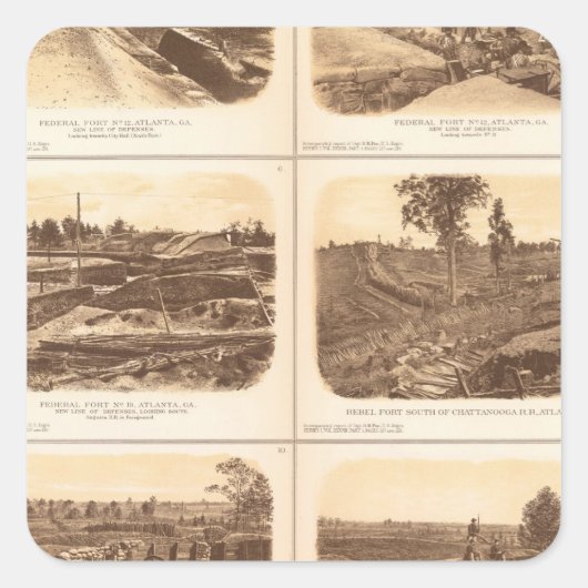Forts, Batterien, Atlanta, Ga Quadratischer Aufkleber (Vorderseite)
