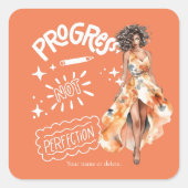 Fortschritt nicht Perfektion elegante Geschäftsfra Quadratischer Aufkleber (Vorderseite)