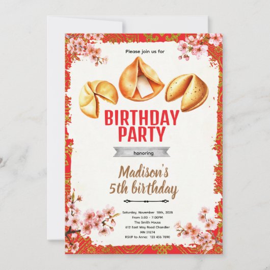 Fortune Cookie Birthday Invitation Einladung (Vorderseite)