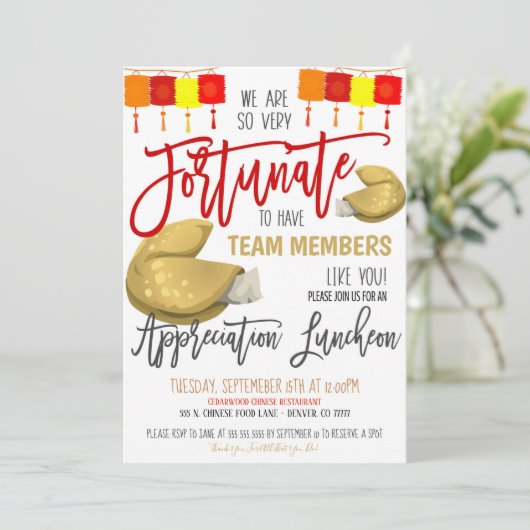 Fortune Cookie Wertschätzung Einladung (Stehend Vorderseite)