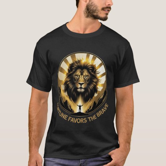 Fortune Favours The Brave Golden Lion King Mountai T-Shirt (Vorderseite)