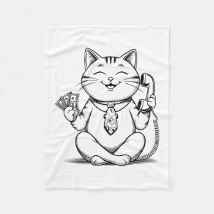Fortune Kitty Meme Graphic Kawaii Maneki Neko Doll Fleecedecke