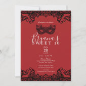 Fortune Red Black Lace Masquerade Sweet 16 Party Einladung (Vorderseite)