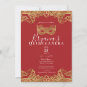 Fortune Red Gold Lace Masquerade 15 Quinceañera Einladung (Vorderseite)