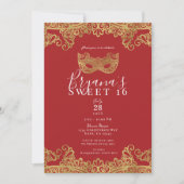 Fortune Red & Gold Lace Masquerade Sweet 16 Party Einladung (Vorderseite)