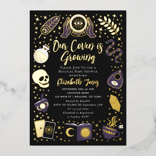 Fortune Teller Future Hexchy Baby Shower Folieneinladung (Vorderseite)