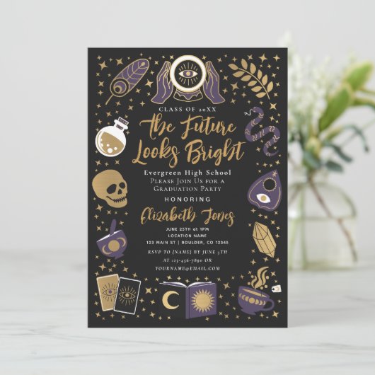 Fortune Teller Future Witchy Graduation Party Einladung (Stehend Vorderseite)