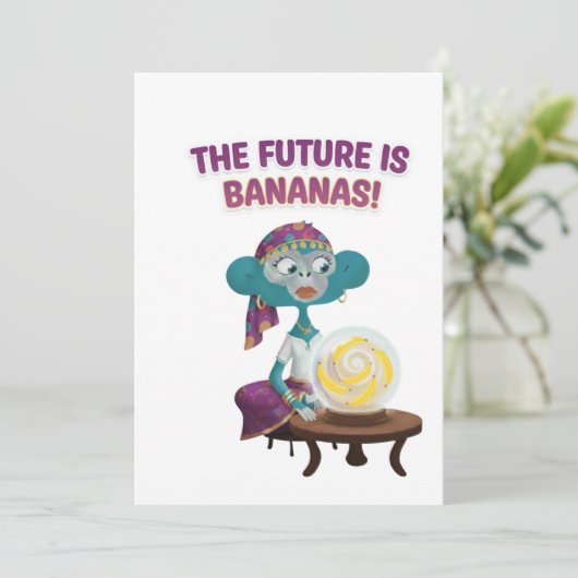 fortune teller monkey einladung (Stehend Vorderseite)