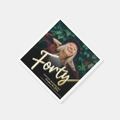 Forty 40th Birthday custom photo script gold Serviette (Ecke)
