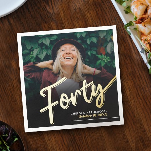 Forty 40th Birthday custom photo script gold Serviette