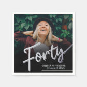 Forty 40th Birthday custom photo script silver Serviette (Vorderseite)