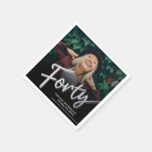 Forty 40th Birthday custom photo script silver Serviette (Ecke)