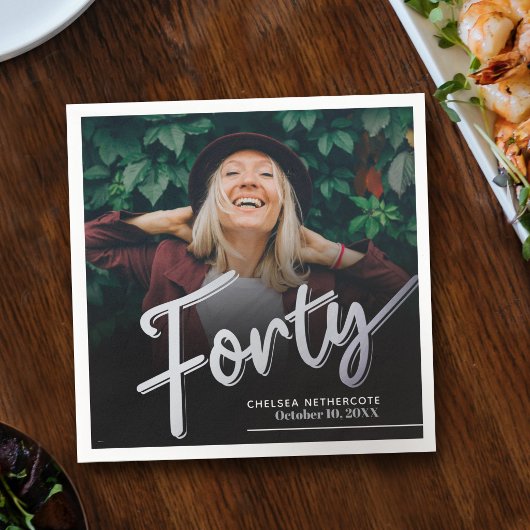 Forty 40th Birthday custom photo script silver Serviette