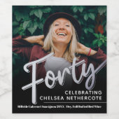 Forty 40th Birthday photo script silver black Weinetikett (Einzelnes Label)