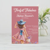 Forty and Fabulous Elegant Woman's 40th Birthday Einladung (Stehend Vorderseite)