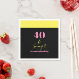 Forty and Loving It 40th Birthday Yellow Black Serviette
