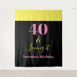 Forty And Loving It 40th Birthday Yellow Black Wandteppich