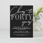 Forty Black 40th Birthday Party Einladung (Stehend Vorderseite)
