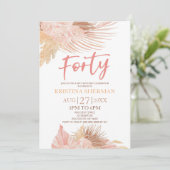 Forty Boho Pink Floral 40th Birthday Party Einladung (Stehend Vorderseite)