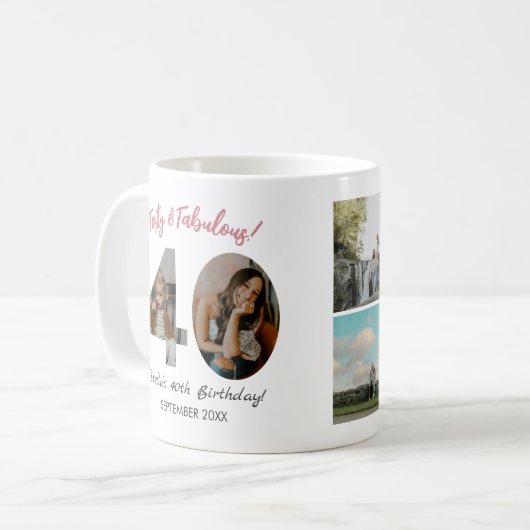 Forty & Fabulous Custom Photo 40th Birthday Kaffeetasse (Vorderseite Links)