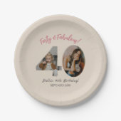 Forty & Fabulous Custom Photo 40th Birthday  Pappteller (Vorderseite)