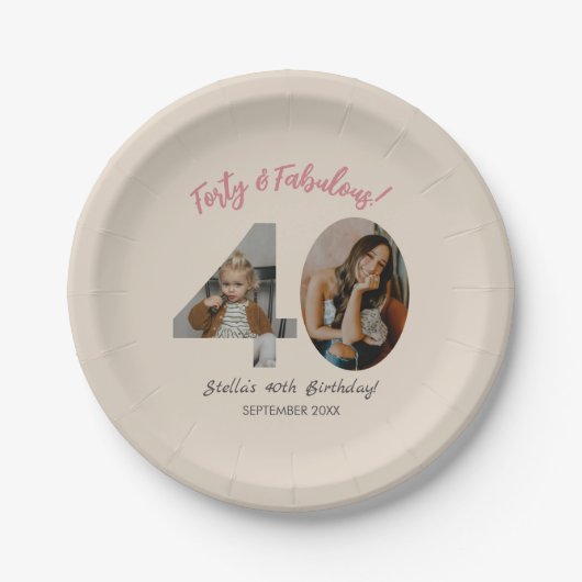 Forty & Fabulous Custom Photo 40th Birthday Pappteller (Vorderseite)