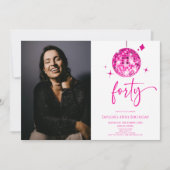 Forty Pink Disco Ball Photo 40th Birthday Party Einladung (Vorderseite)