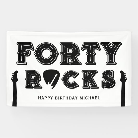 Forty Rocks Guitar Pick 40th Birthday Party Banner (Horizontal)