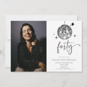 Forty Silver Disco Ball Photo 40th Birthday Party Einladung (Vorderseite)