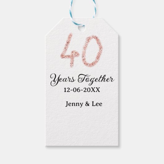 Forty years together black pink glitter bold lette geschenkanhänger (Vorderseite)