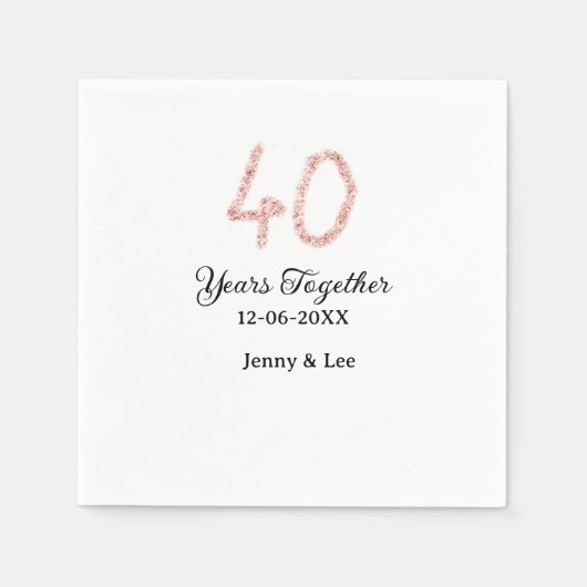 Forty years together black pink glitter bold lette serviette (Vorderseite)