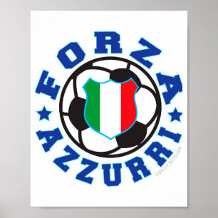 Forza Azzurri Kinder Italienisch Fußball T-Shirt  Poster