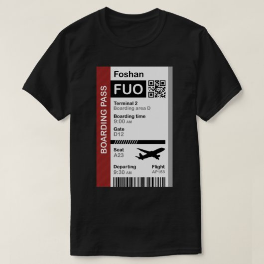 Foshan-Boarding-Pass (Flugziel-Ticket) T-Shirt (Design vorne)