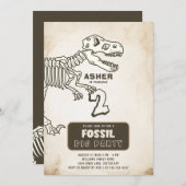 Fossil Dig Dinosaur Geburtstagsparty Einladung (Vorne/Hinten)