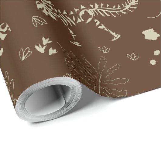 Fossil Digging Dinosaurier Brown und Beige Geschenkpapier (Rolleneckpunkt)